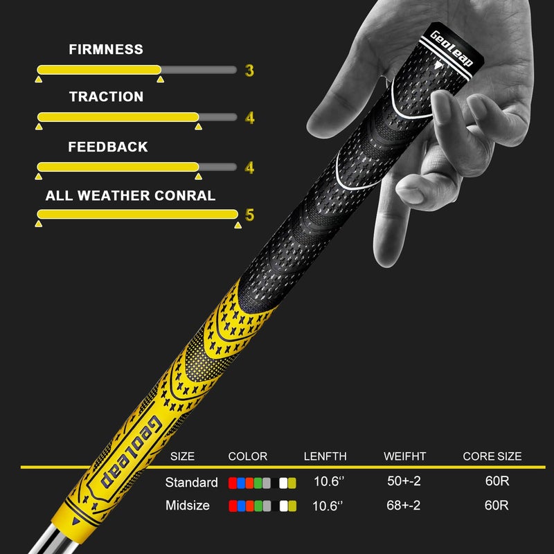 Geoleap Golf Grips Set of 13- Cord Rubber Compound Material, Hybrid Golf Club Grips, All Weather Performance.(Yellow, Standard) - Image 5